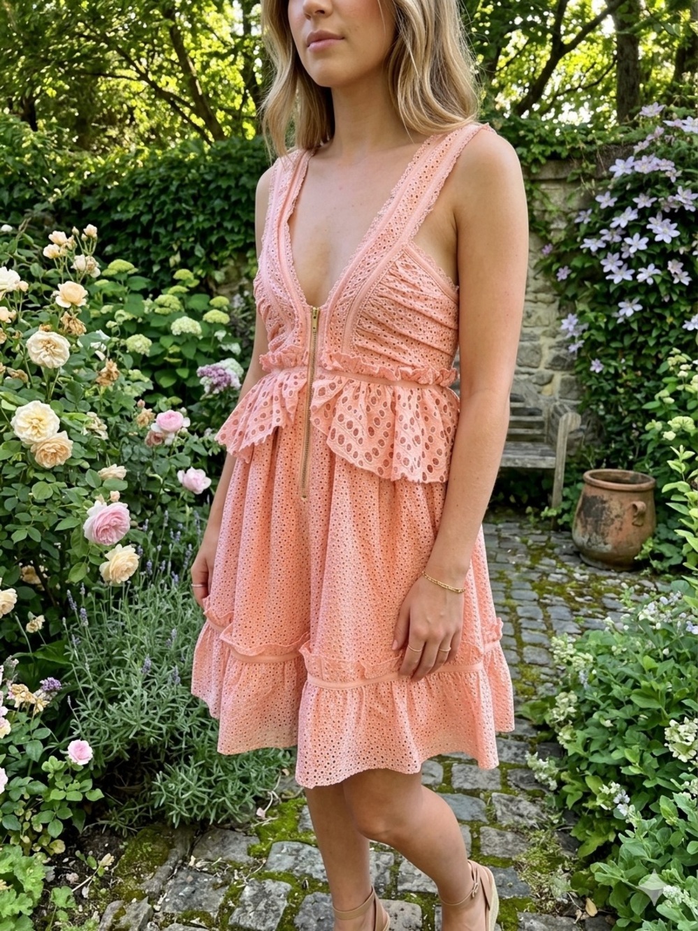 Aje Fandango Ruffled Broderie Anglaise Mini Dress Size 8